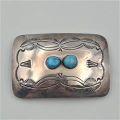 Vintage Sterling Silver Rectangular Concho Stamped Turquoise 1.5